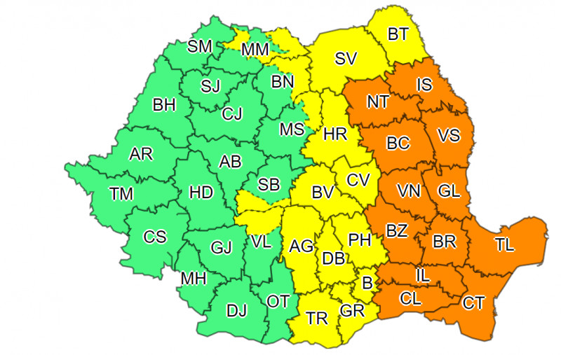 harta cod galben si portocaliu zone afectate 15 16 iunie