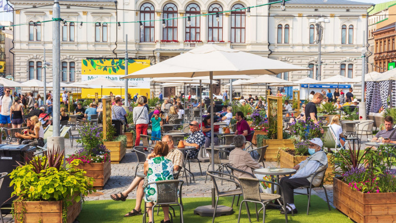 New big terrace with restaurantsopened at Keskustori square in tTampere Finland