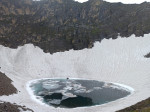 Panoramic view of Roopkund Lake(a glacial lake) in himalayas region of uttarakhand, india.