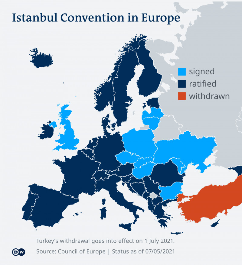 Harta cu țările care fac parte din Convenția de la Istambul