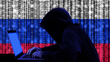 Hacker from russia at work cybersecurity concept