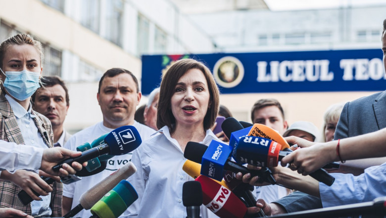 Maia Sandu face declarații după alegerile parlamentare antiipate.