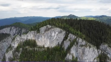 peisaj de munte cu stanci si paduri