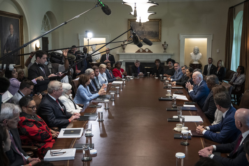 President Biden Holds Cabinet Meeting At White House Marking 6 Months In Office