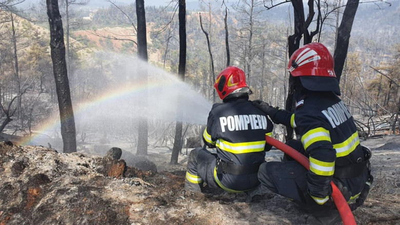 doi pompieri sting un incendiu de padure