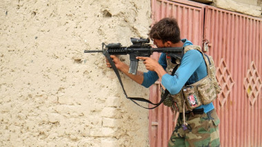 A member of the Afghan Armed Forces is seen at the area of the contact line with Taliban, in Kandahar, Afghanistan.