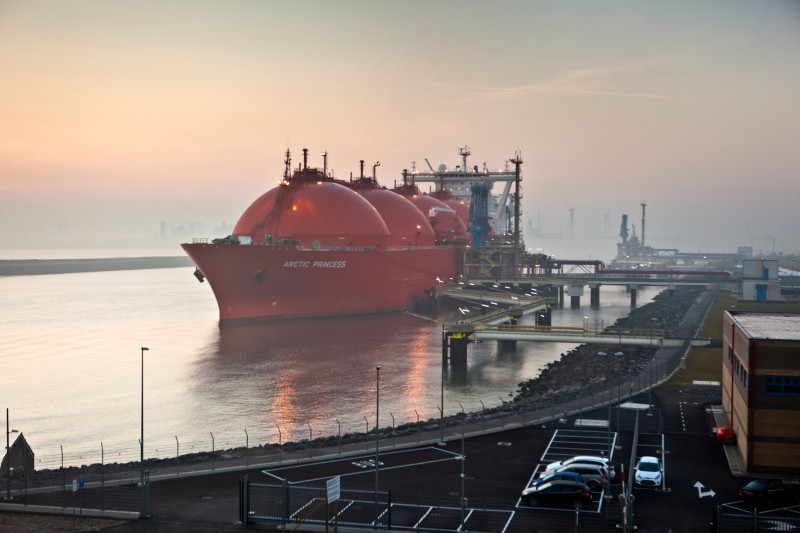 The Netherlands, Rotterdam, Port. Norwegian tanker transporting Natural Liquid Gas ( LNG ).