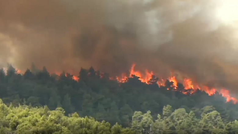 Unde un deal împădurit din regiunea elenă Attica a fost cuprins de flăcări uriașe în doar câteva zeci de minute.