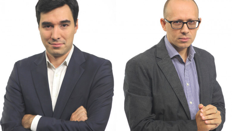 Jurnaliștii Cladiu Pândaru și Florin Negruțiu.