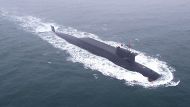 Aerial photo taken on April 23, 2019 shows a new type of nuclear submarine of the Chinese People's Liberation Army (PLA) Navy on the sea off Qingdao, east China's Shandong Province