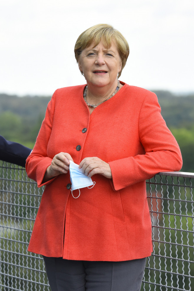 Chancellor Merkel visits North Rhine-Westphalian Zeche Zollverein UNESCO world heritage site in Essen, Germany - 18 Aug 2020