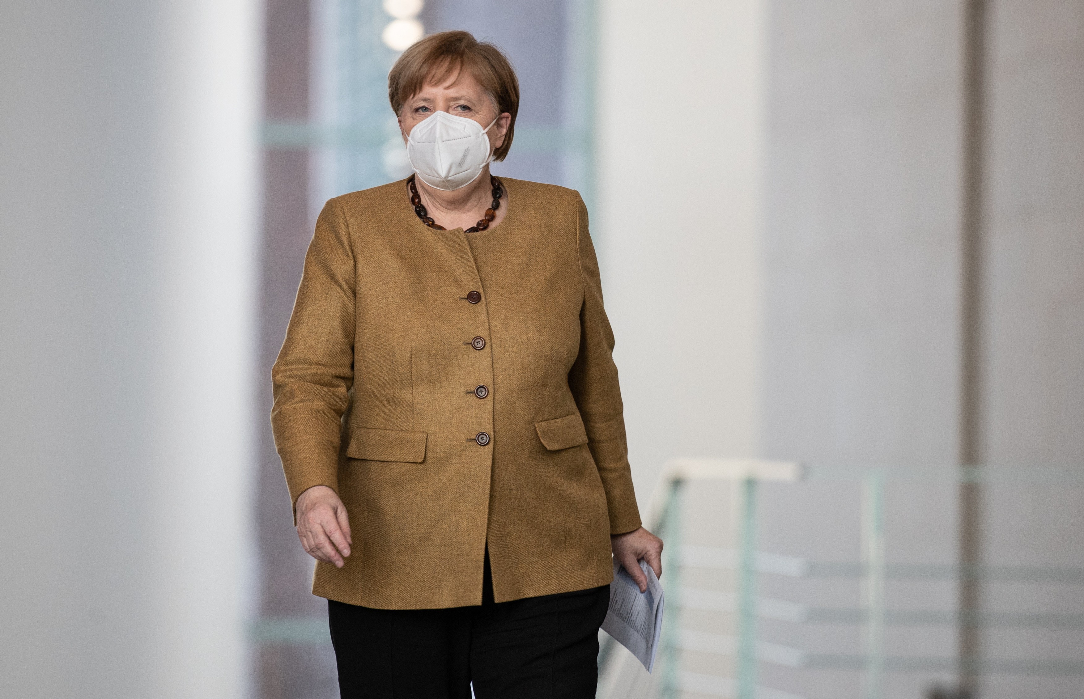 Chancellor of Germany at a video conference with the heads of states of the G7, Berlin, Germany - 19 Feb 2021