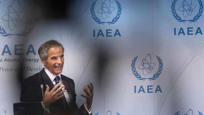 Directorul general al Agenției Internaționale pentru Energie Atomică (AIEA), Rafael Mariano Grossi, în timpul unei conferințe de presă din 13 septembrie 2021, care a fost susținută după ședința Consiliului AIEA întrunit la sediul agenției din Viena.