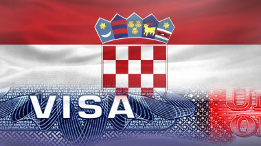 Montaj foto cu drapelul Croației și viza de intrare înSUA