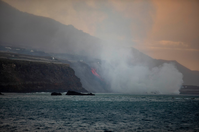 La Palma volcano begins to form a lava delta after reaching the sea