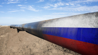Gas pipeline with Russian flag.