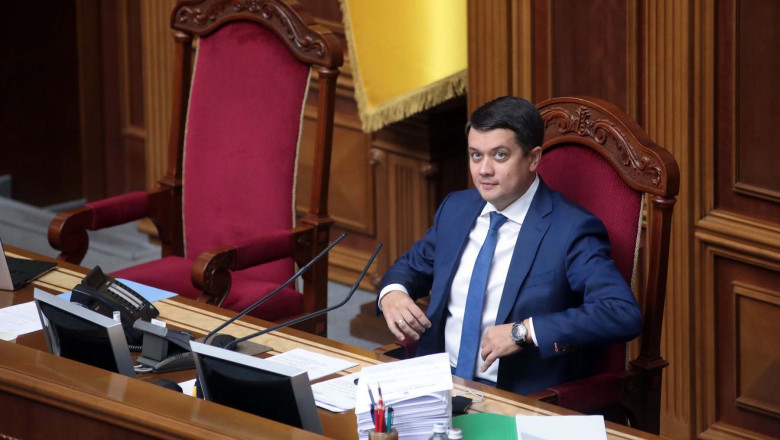 Chairman of the Verkhovna Rada of Ukraine Dmytro Razumkov is pictured during the regular parliamentary sitting,