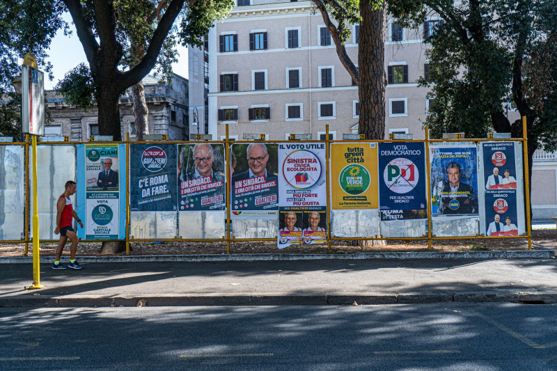 2021 Italian local elections campaign posters, Rome, Italy - 30 Sep 2021