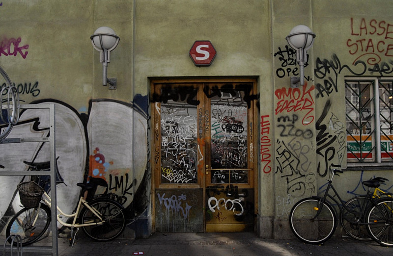 Graffiti at Norrebro Railway station, Copenhagen, Denmark - 21 Apr 2013