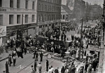 A historic photo of a 1944 riot in Norrebro, Copenhagen during the German occupation of Denmark.