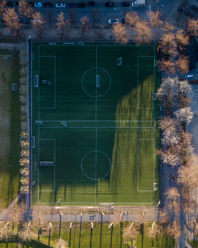 Drone View of Soccer Fields in Norrebro, Copenhagen