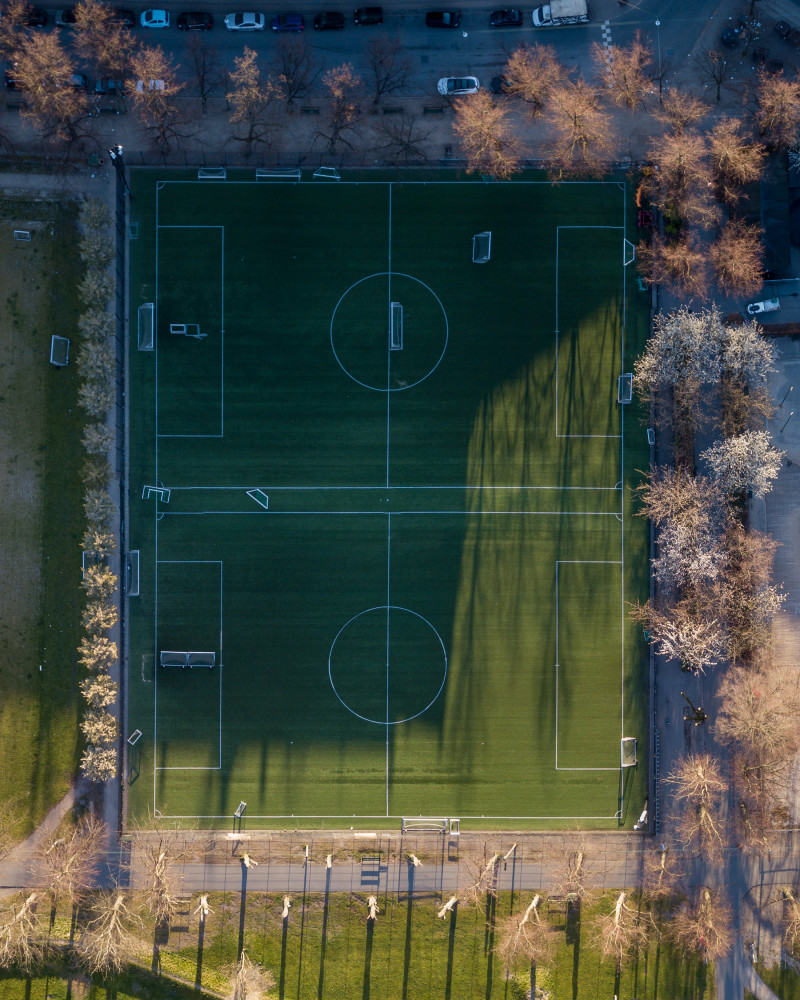 Drone View of Soccer Fields in Norrebro, Copenhagen