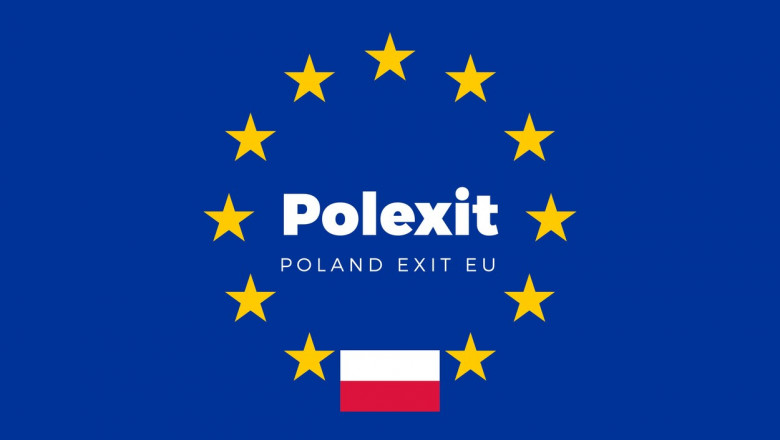 steag al poloniei in locul unei stele de pe steagul UE în mijlocul căruia scrie „Polexit”