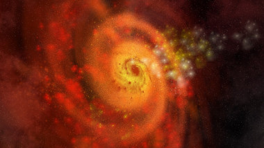 Imagine artistică a unei galaxie spiralate roșie