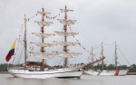 The Ecuadorian tall ship BAE Guayas, foreground, and the U.S. Coast Guard tall ship Eagle arrive for the War of 1812 Bicentennial Commemoration April 17, 2012 in New Orleans. The events are part of a series of city visits by the Navy, Coast Guard, Marine