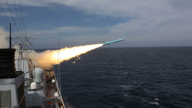 An anti-ship missile is launched during a drill in the East China Sea