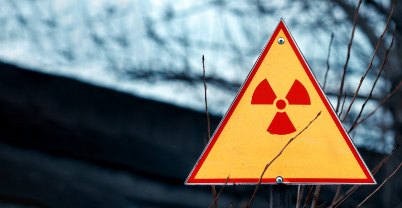Sign of radiation hazard against radioactive waste, picture with a place for your text, copy space, your text here