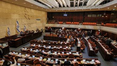 This picture shows a general view of a plenum session and vote on the state budget at the Knesset