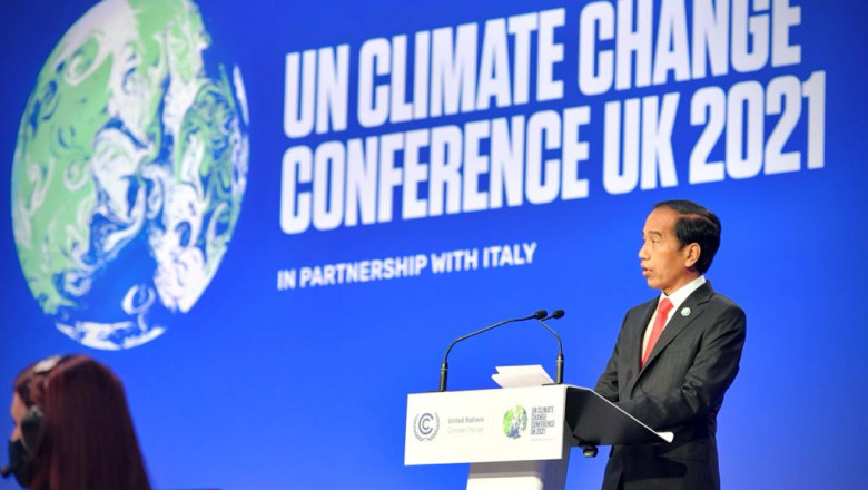 Joko Widodo, președinte al Indoneziei, ținând un discurs în deschiderea COP26.