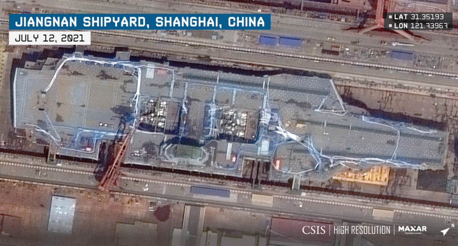 Imaginile din satelit cu „modelul 003”, cel mai nou portavion al Chinei, care ar putea fi lansat la apă în 2022
