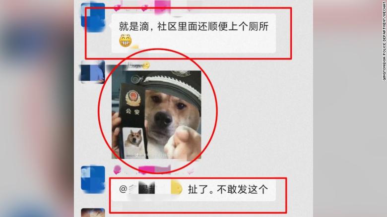 Un chinez a fost arestat pentru o memă cu un câine care poartă caschetă de polițist