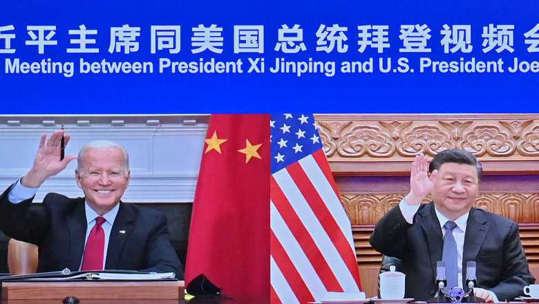 Imagine de la o teleconferință Joe Biden - Xi Jinping,