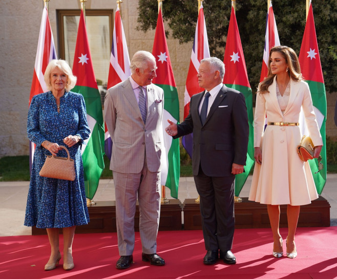 Prince Charles and Camilla Duchess of Cornwall formal welcome with His Majesty King Abdullah II and Her Majesty Queen Rania, Al Husseiniya Palace, Amman, Jordan - 16 Nov 2021