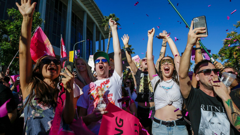 Supporters of Britney Spears gather outside courthouse in Los Angeles, Stanley Mosk Courthouse, Los Angeles, California, United States - 12 Nov 2021