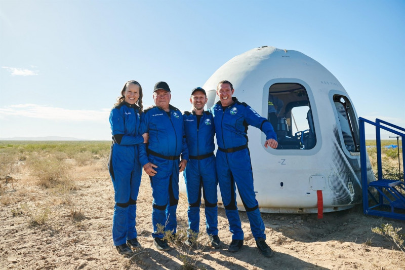 Blue Origin releases footage of William Shatner and crew floating around New Shepard capsule in zero gravity, looking down at Earth as he becomes the oldest person in space