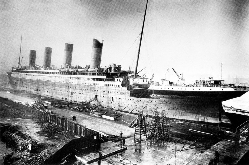 UK: RMS Titanic being fitted out at Harland and Wolf Shipyard, Belfast, 1911-1912