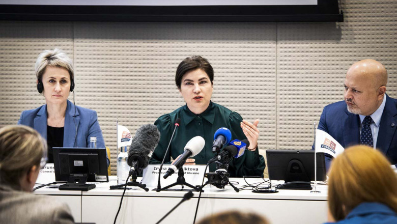 Iryna Venediktova (Prosecutor General Ukraine) during a press conference of Eurojust and the International Criminal Court (ICC) about the investigation of alleged serious international crimes committed in Ukraine.