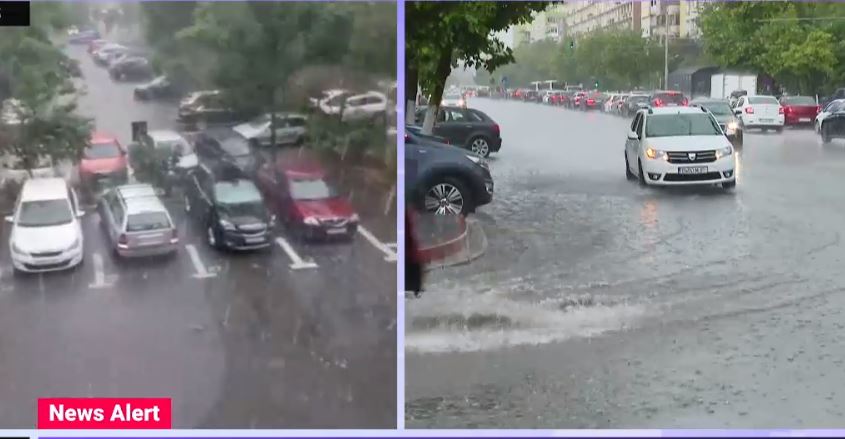 Ploaia torențială și grindina au dat peste cap traficul din Capitală, aflată sub cod roșu de vijelii