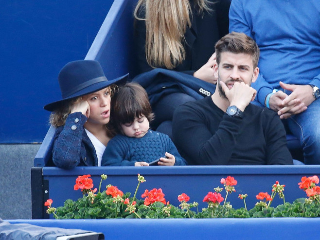 Pop singer Shakira &amp; her family Gerard Piquet and son Milan seen watching the Tennis match in Barcelona