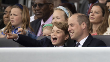 printul george rade cu printul william aratand spre parada