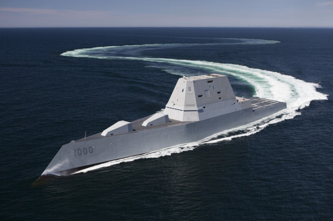 Guided-missile destroyer USS Zumwalt, Atlantic Ocean - 21 Apr 2016