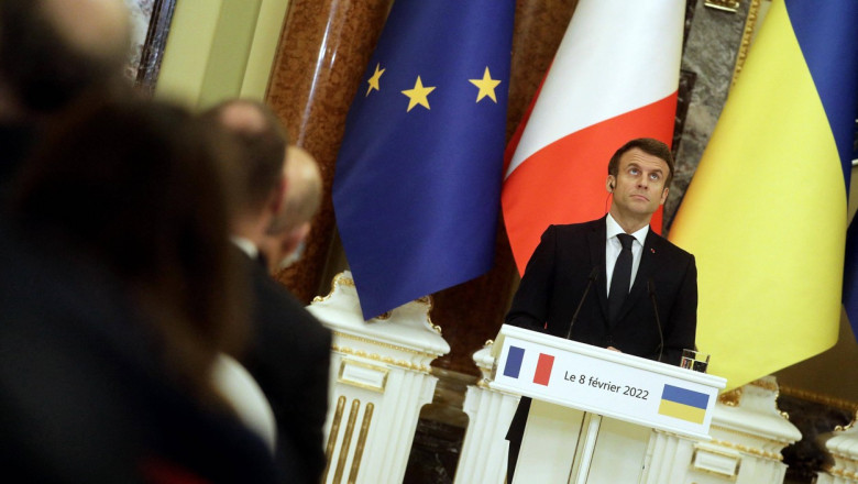 Kiev French President Emmanuel Macron and Ukrainian President Volodymyr Zelensky give a joint press conference
