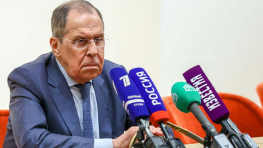 Russia's Foreign Minister Sergei Lavrov gives a press conference