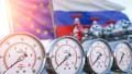 Contoare de gaz cu steagurile UE și Rusia
