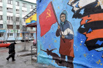 Red Banner Grandma mural in Murmansk, Russia