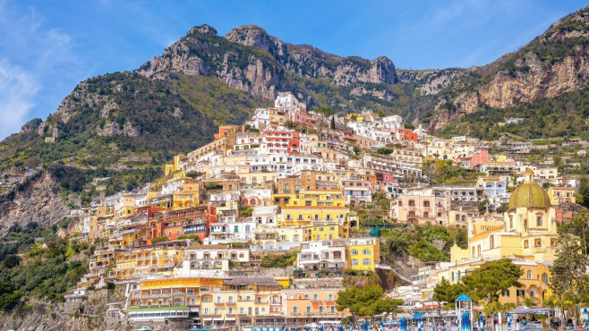 Positano, Italy; April 26, 2022 - A view of Positano, Italy